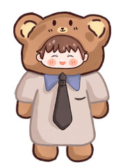 Cute Chibi Bear Kid in Shirt and Tie Costume