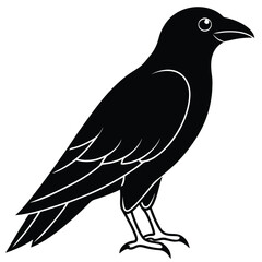 raven silhouette line art vector icon