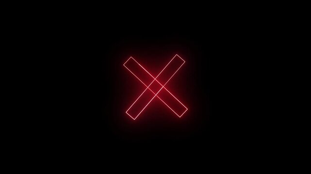 neon red cross icon animated on a black background.