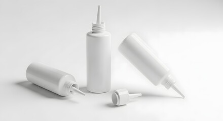 Fototapeta premium Three White Plastic Bottles with Dispensing Tips on White Background