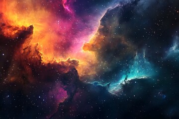 Obraz premium Vibrant nebula with orange and pink hues against dark space.