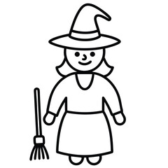 witch broom and hat line art vector icon