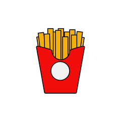 Simple vector illustration of classic French fries served in a red takeaway box. Perfect for fast food or junk food concepts in design projects