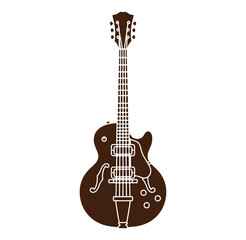 Obraz premium Brown silhouette of a hollow body electric guitar isolated on a white background