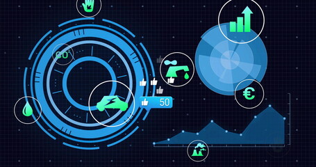 Displaying concentric chart on data dashboard, with hand car droplet CO faucet icons and pie chart