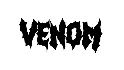 venom text typography vector design. Bold lettering in sharp metal style, perfect for streetwear, band merch, and edgy graphic tees, sticker, poster