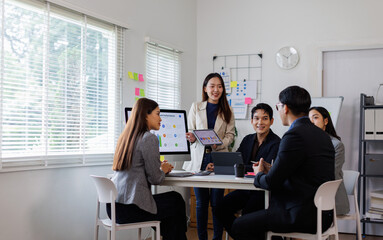 Accounting company provide finance and taxation planning for profitable cash flow, Auditor accountant asian team working in office, analyze financial data and accounting record with calculator.Insight