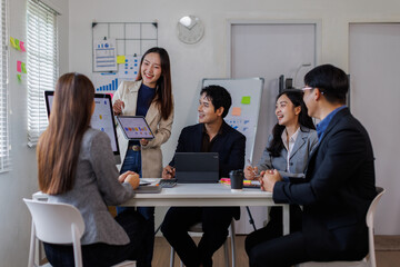 Accounting company provide finance and taxation planning for profitable cash flow, Auditor accountant asian team working in office, analyze financial data and accounting record with calculator.Insight