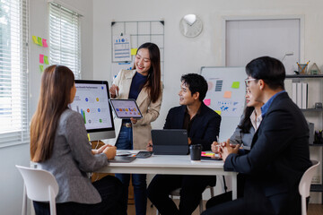 Accounting company provide finance and taxation planning for profitable cash flow, Auditor accountant asian team working in office, analyze financial data and accounting record with calculator.Insight