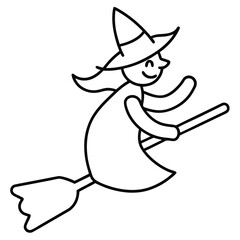 witch flying on broom line art vector icon