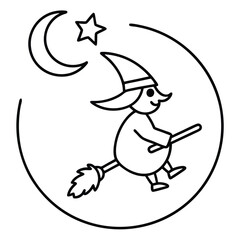 Fototapeta premium witch flying under moon line art vector icon