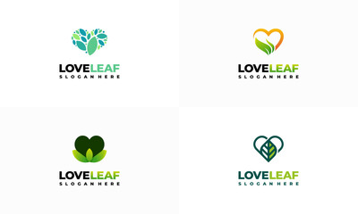 Set of Love Leaf logo designs concept vector, Nature logo template icon