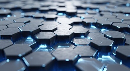 Abstract hexagonal pattern with blue glowing light in a futuristic design