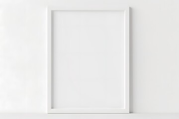 White vertical frame on white wall. 3d illustration.