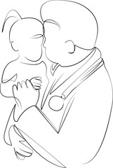One continuous single drawing line art flat doodle child, doctor, patient, person, care, hospital, arm, female, woman, adult. Isolated image hand draw contour on a white background, hand drawn, not AI