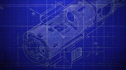 Obraz premium Blueprint showing cross section of mechanical engine part