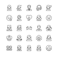 Vector illustration of set of diverse people icons representing various emotions and activities