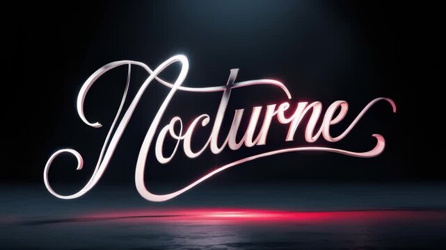Rotating Silver �Nocturne� Lettering with Pink Glow and Reflections