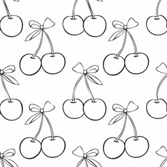 Hand Drawn Cherry Bow Seamless Pattern – Vintage Sketch Style