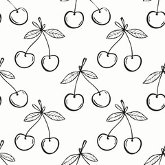 Hand Drawn Cherry Bow Seamless Pattern – Vintage Sketch Style