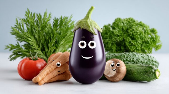 Playful vegetables smiling together bright kitchen food photography fresh environment close-up view healthy eating concept