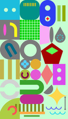 Abstract geometric pattern with colorful shapes on pastel background
