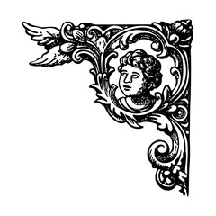 A vintage style illustration showing cherub ornate