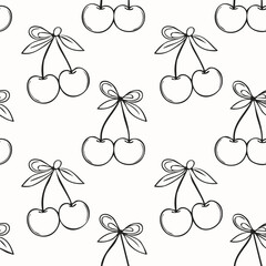 Hand Drawn Cherry Bow Seamless Pattern – Vintage Sketch Style