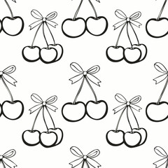 Hand Drawn Cherry Bow Seamless Pattern – Vintage Sketch Style
