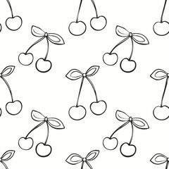 Hand Drawn Cherry Bow Seamless Pattern – Vintage Sketch Style