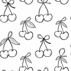 Hand Drawn Cherry Bow Seamless Pattern – Vintage Sketch Style