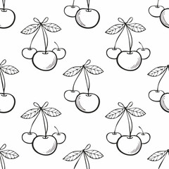 Hand Drawn Cherry Bow Seamless Pattern – Vintage Sketch Style