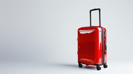 photorealistic red glossy suitcase on white background