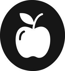 Simple white apple icon on a black circle background