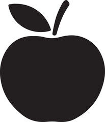 Simple black silhouette of an apple with stem and leaf