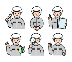 Obraz premium 男性作業員の表情イラストセット 人物