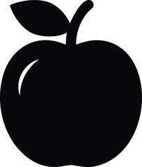 Simple black silhouette of an apple with stem and leaf