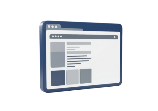 Isolated website window design, blue framed internet browser, digital template with layout