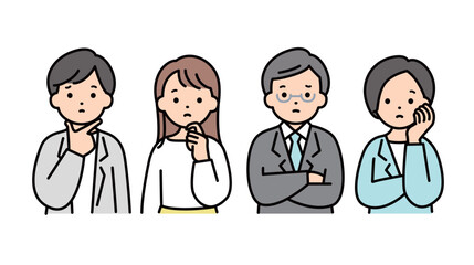 疑問を持つ男女の会社員 上半身 人物