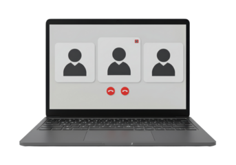 Isolated laptop with video call interface, demonstrating online meeting or conference call