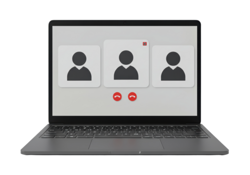 Isolated laptop with video call interface, demonstrating online meeting or conference call