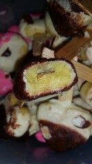 A shot of the delicious ice cream cake filling.