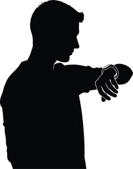 Silhouette of a man checking his watch, looking at the time, and waiting for an appointment