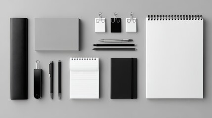 Flatlay of various office supplies