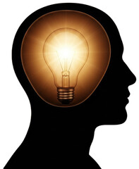 Concept of idea Light bulb inside a head silhouette, transparent background png