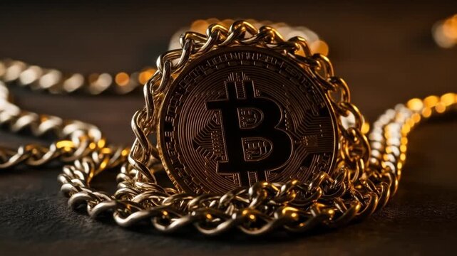 Bitcoin on a Gold Chain - Cryptocurrency Security and Value.