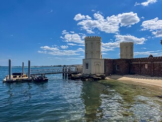 View of pier and castle towers