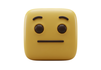 Isolated Expressionless Cube Face Mood Bored Neutral Unhappy Emotion Yellow Square Character