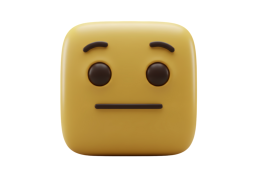 Isolated Expressionless Cube Face Mood Bored Neutral Unhappy Emotion Yellow Square Character
