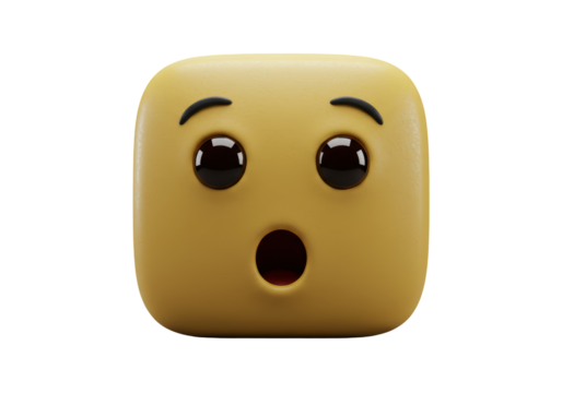 Isolated Yellow Emoji with Shocked Expression of Surprise and Disbelief Rendered in 3D